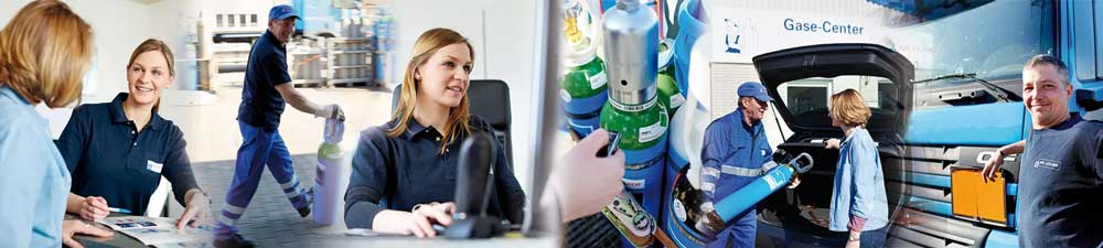 Zwei Bilder von Personen in blauen Uniformen und ein Bild eines Lastwagens.