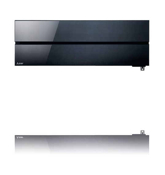 Mitsubishi Electric LN black - Grau Klimaanlage mit schwarzem Rahmen, die an einer Wand montiert ist und für Kühlung sorgt.